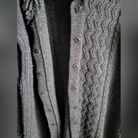 Jillian Jones 100% LambsWool Midi Cardigan Cable Knit Dark Gray Fisherman Sz XL - Picture 3 of 15